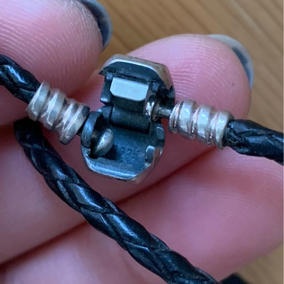 Bundle 2 Matching Retired Pandora Black Leather Bracelet & Necklace Set - Picture 10 of 10